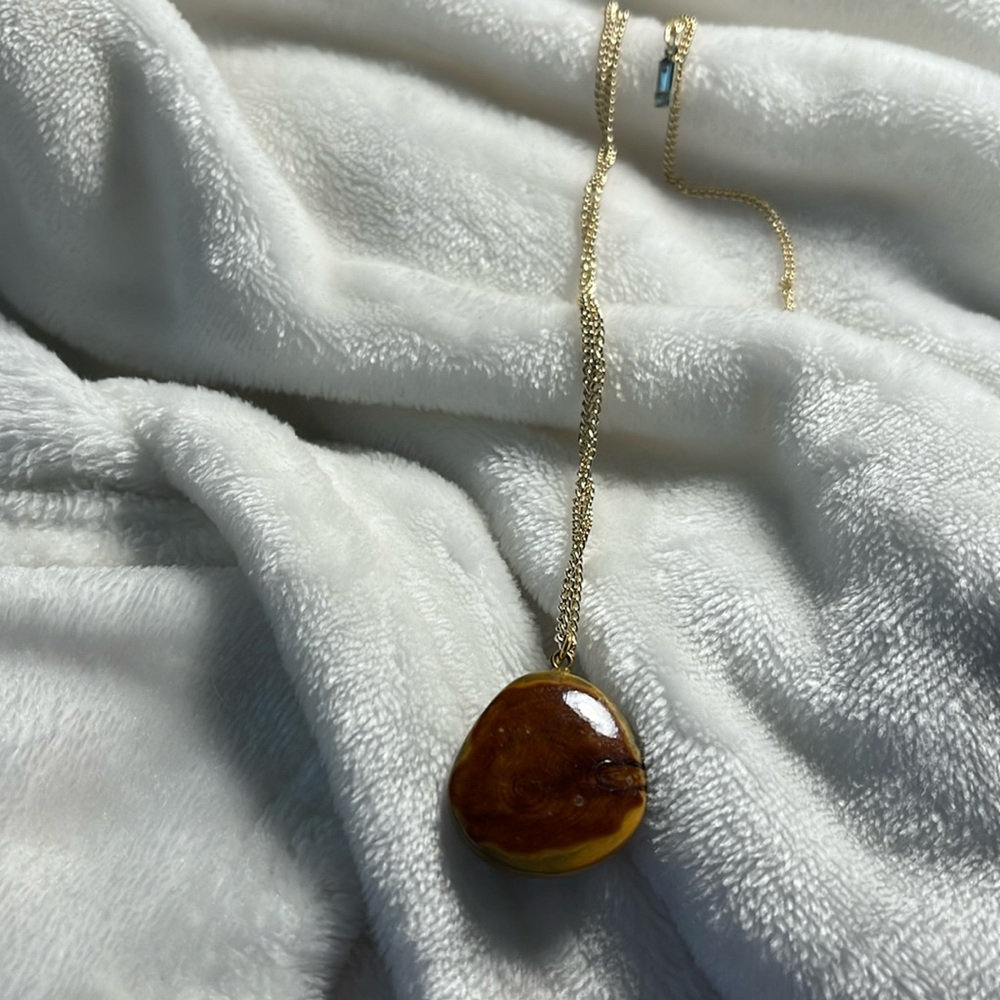 Necklace Jasper pendant, round, stone, polished, goldtone chain